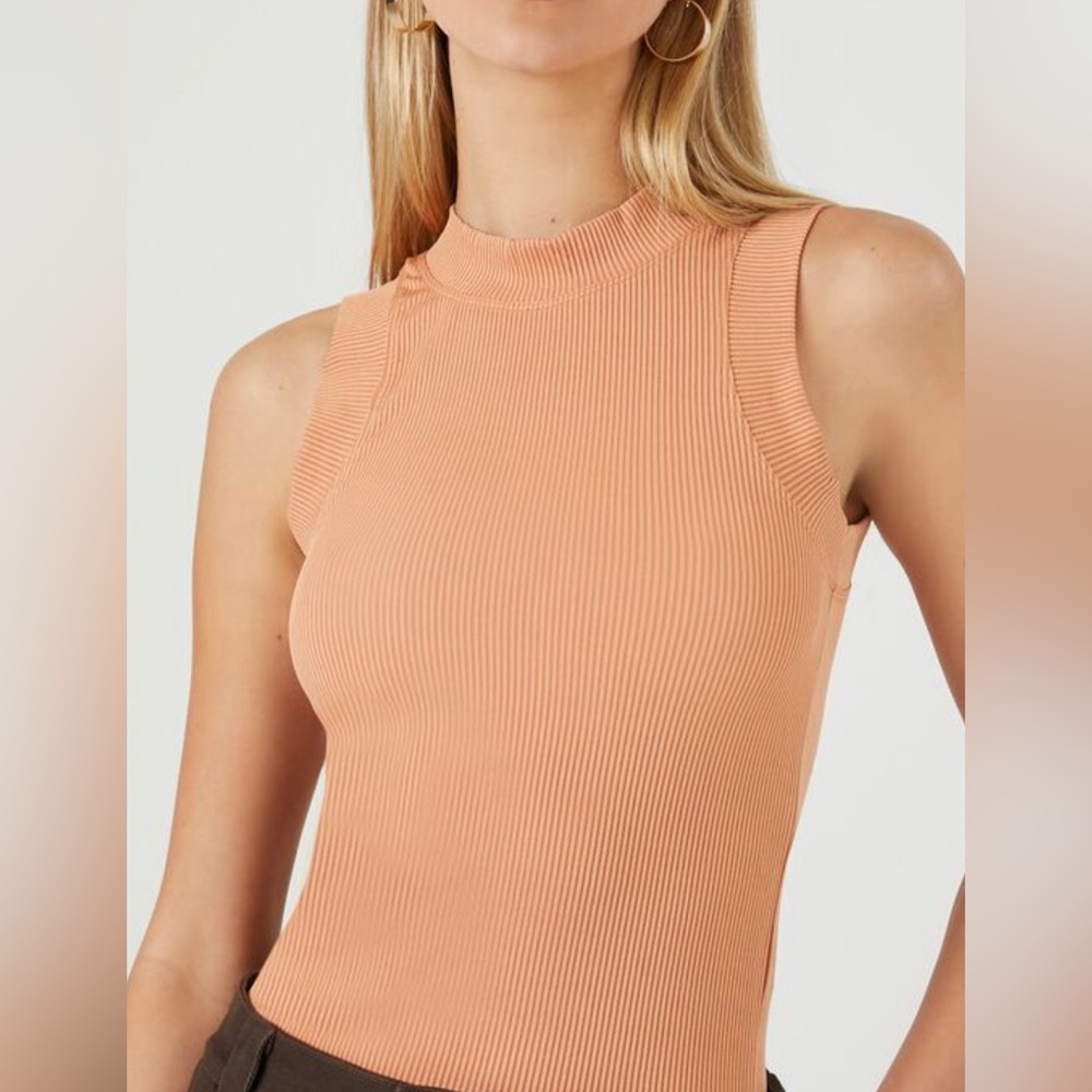 Forever 21 Ribbed High Neck Tank Top Toasted Almond Size XL